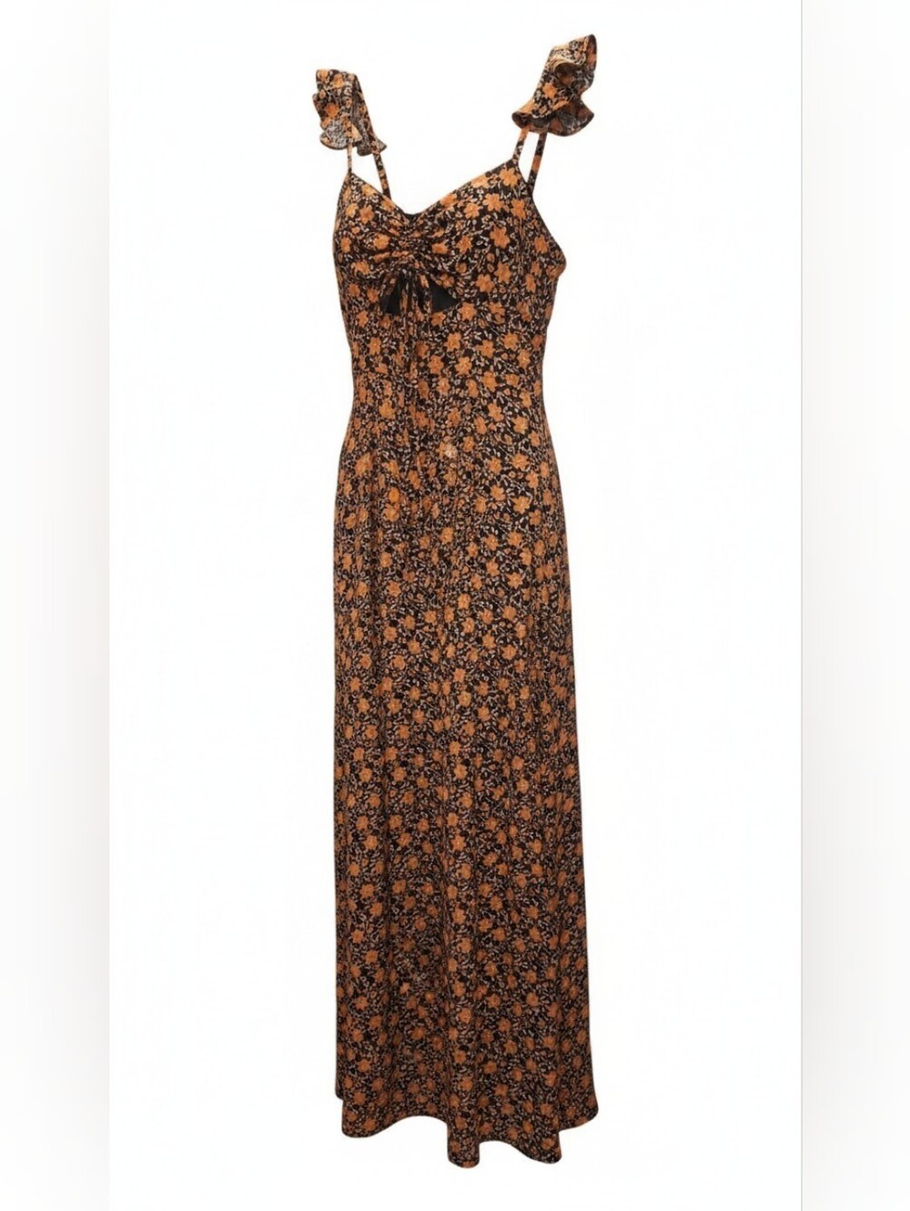 Lulu's Black and Orange Floral Tie-Front Maxi Skirt